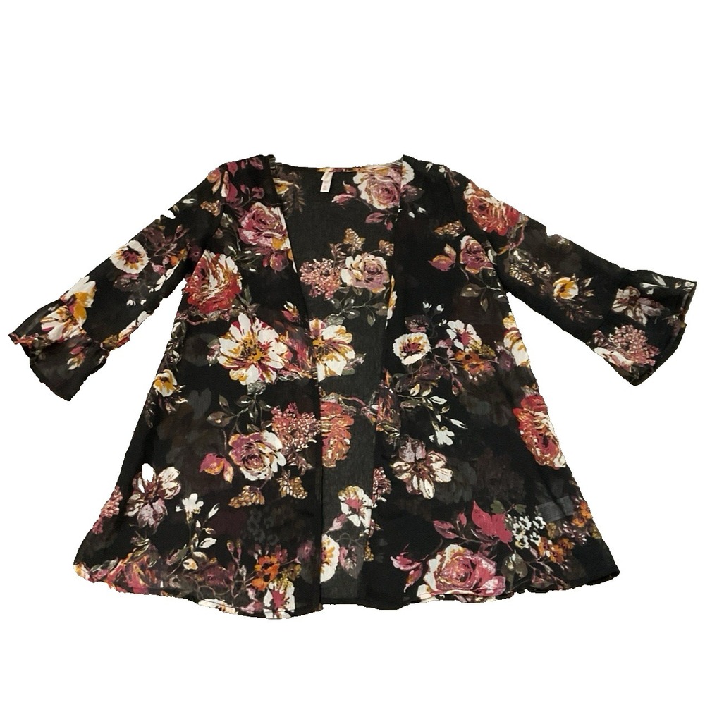 Black Floral Open Sheer Cover Up Dark Romantic Whimsigoth Fairy Chic Sz XS
